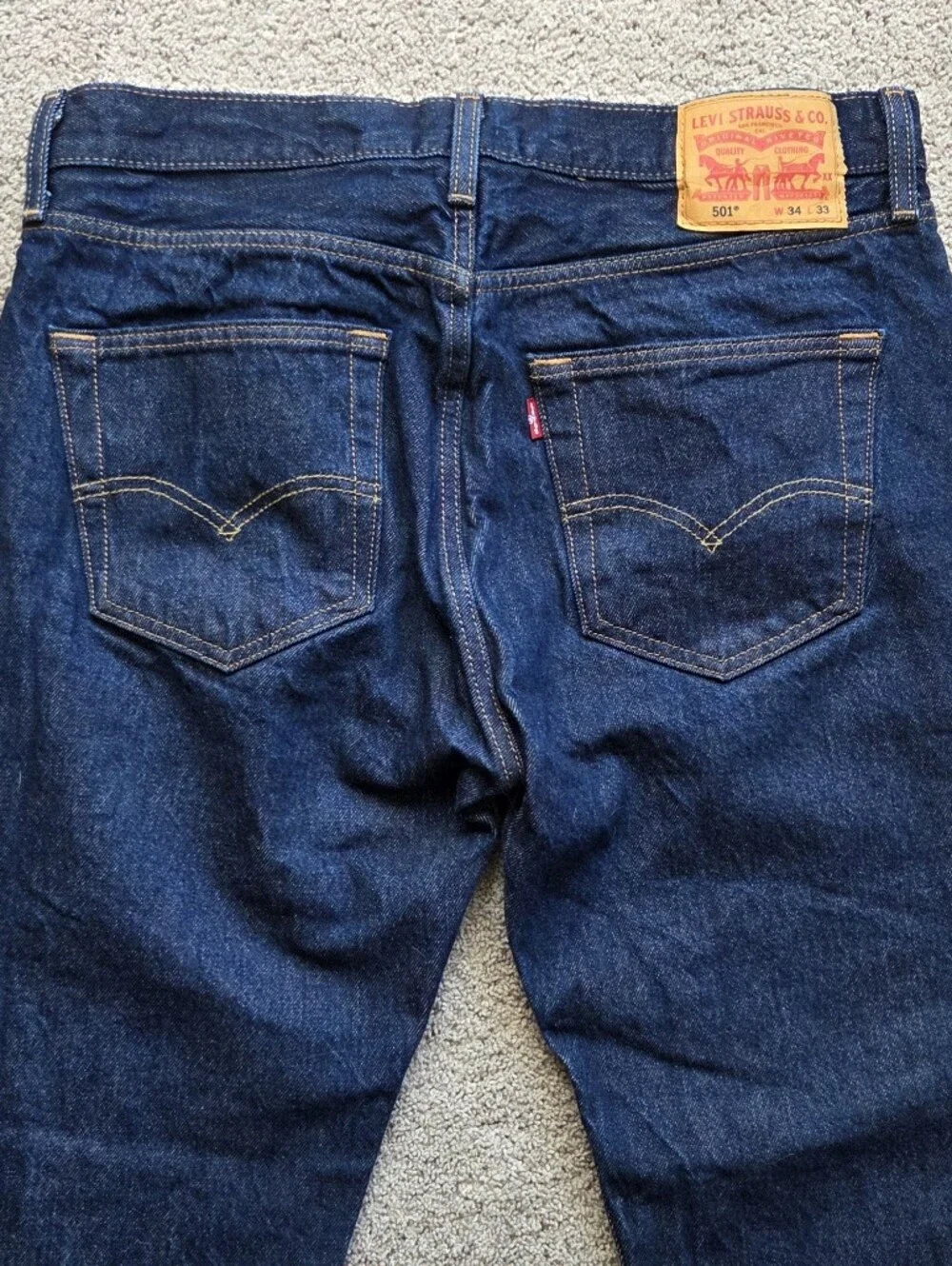 Levi's 501 Original Fit Jeans, Size 34x33 Dark Wash Denim Classic Americana Work